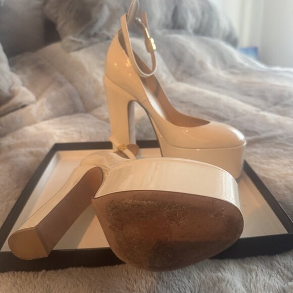 VALENTINO GARAVANI TAN-GO PLATFORM PUMP LIGHT IVORY PATENT LEATHER 155 MM 37 - Picture 5 of 6